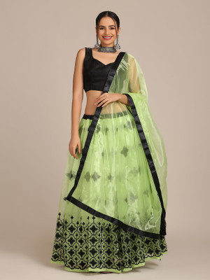 atsevam Embroidered Semi Stitched Lehenga Choli(Light Green)