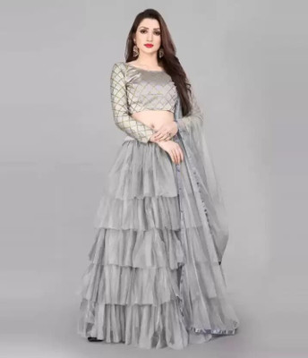 NIRAFASHION Checkered Semi Stitched Lehenga Choli(Grey)