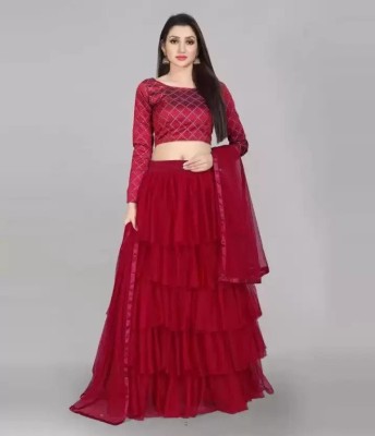 NIRAFASHION Checkered Semi Stitched Lehenga Choli(Pink)