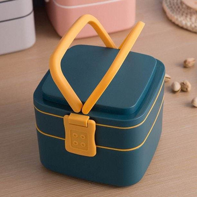 JIYANSH Double-Layer Square Lunch Box (Multicolor) 2 Containers Lunch Box(600 ml)