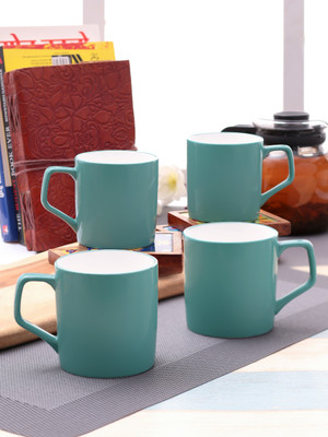 CLAY CRAFT Solid Plain Teal Blue Color - Set of 4 Ceramic Coffee Mug(220 ml, Pack of 4)