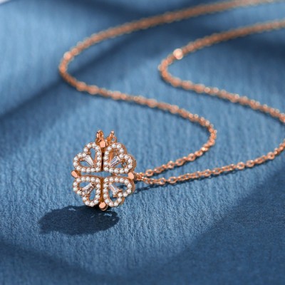 Royatto Luxury Magnetic Two-Wear Clavicle Chain Diamond Love Four-Leaf Clover XBV030 Diamond Gold-plated Plated Copper Necklace