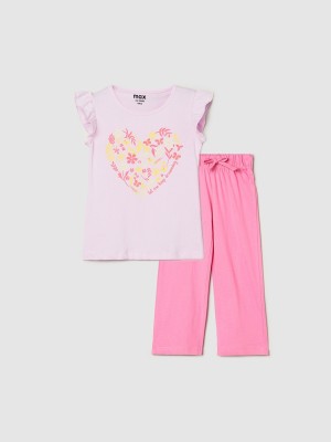 MAX Girls Printed Pink Night Suit Set
