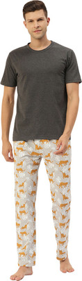 NITE FLITE Men Printed Grey Top & Pyjama Set