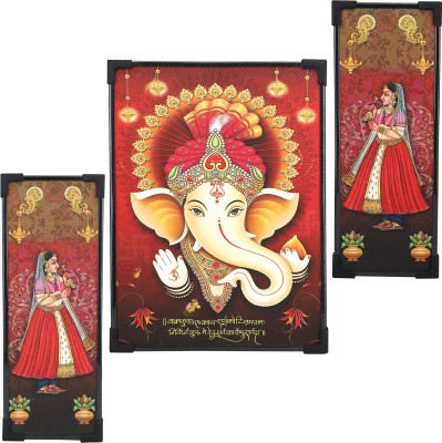 BCOMFORT Lord Ganesh Digital Reprint 18 inch x 12 inch Painting(With Frame, Pack of 3)