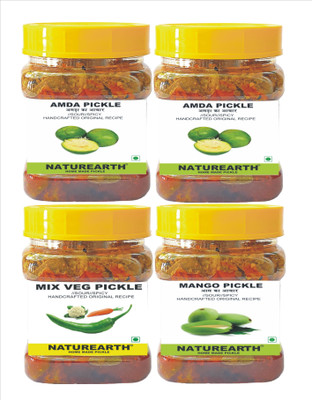 NaturEarth Amada Pickle , Mix Veg & Mango Pickle (800G) Maa Ke Hath Ka Achar Mixed Vegetable Pickle(4 x 200 g)