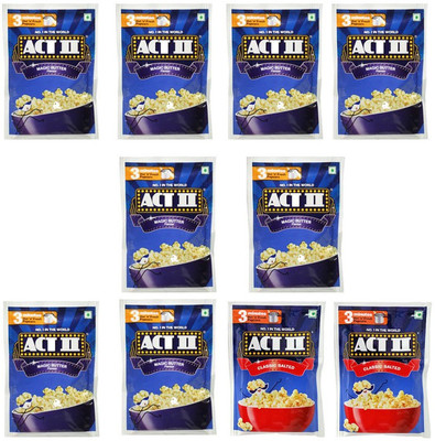 ACT II 8 Magic Butter and 2 Classic Salted FlavourPopcorn,Each 40g (400g,Pack of 10) Magic Butter, Golden Sizzle Popcorn(400 g, Pack of 10)