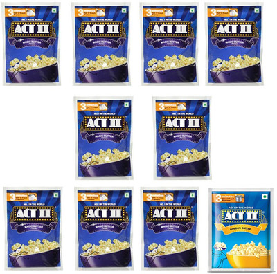ACT II 9 Magic Butter and 1 Golden Sizzle FlavourPopcorn,Each 40g (400g,Pack of 10) Magic Butter, Golden Sizzle Popcorn(400 g, Pack of 10)