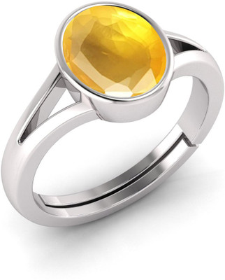 Pranjal Gems Original 7.25 Ratti Yellow Sapphire Pukhraj Gem Stone Ring With leb Certificate Brass Sapphire Ring