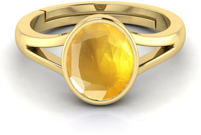 Pranjal Gems Original 14.25 Ratti Pukhraj Yellow Sapphire Gem Stone Ring With Lab Certificate Brass Sapphire Ring