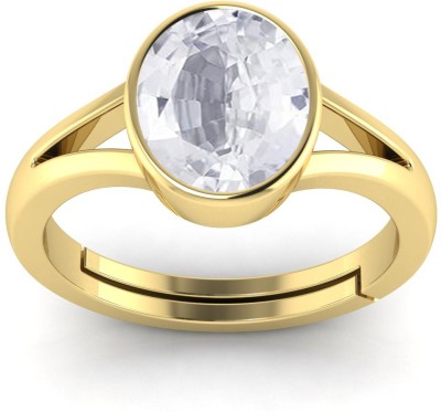 TODANI JEMS 14.25 Ratti Pukhraj Yellow Sapphire Gemstone Gold Plated Adjustable Ring Brass Sapphire Ring