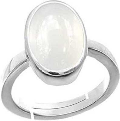 BHAIRAW GEMS 7.25 Ratti Moonstone Gemstone Ring Brass Moonstone Rhodium Plated Ring