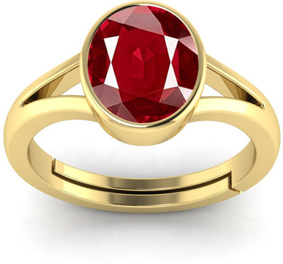 Pranjal Gems Original 7.25 Ratti 6.60 Ct Manik Ruby Gem Stone Ring with Leb Certificate Brass Ruby Ring