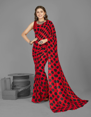kashvi sarees Polka Print Daily Wear Georgette Saree(Red, Black)