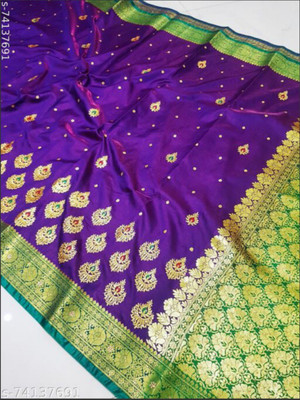 Banaras silk palace Woven Banarasi Satin Saree(Purple)