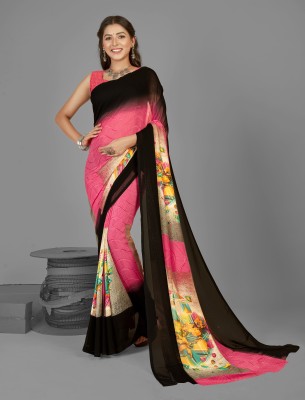 kashvi sarees Ombre, Floral Print Daily Wear Georgette Saree(Brown, Pink)