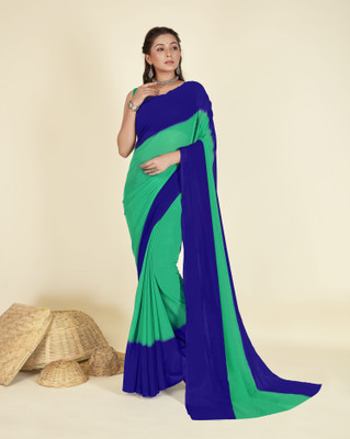 Anand Sarees Dyed Bollywood Georgette Saree(Green, Blue)
