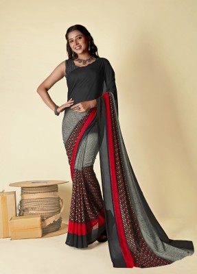 Anand Sarees Polka Print Bollywood Georgette Saree(Black, Grey)