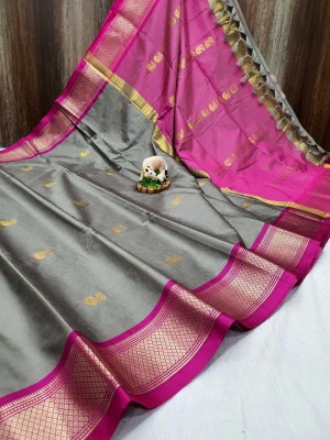 Fab Silk Embroidered Mysore Cotton Silk Saree(Pink, Grey)