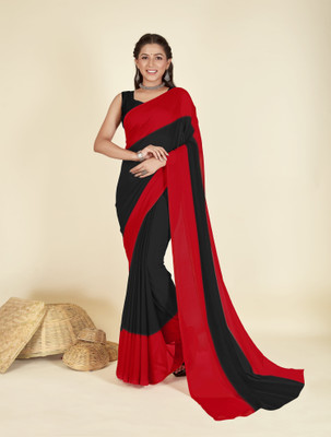 Anand Sarees Dyed Bollywood Georgette Saree(Red, Black)