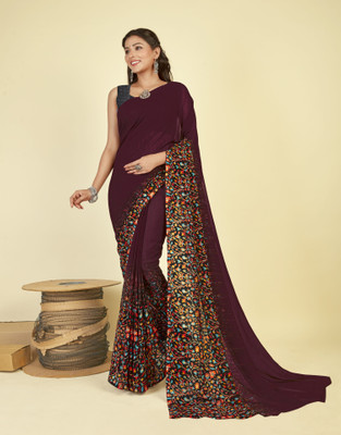 Anand Sarees Floral Print Bollywood Georgette Saree(Brown)