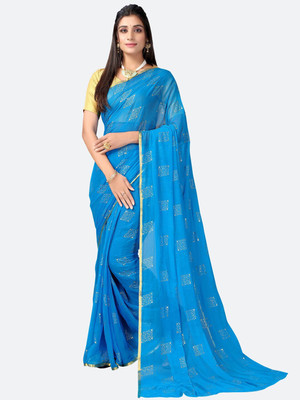 hasti fashion Printed Daily Wear Chiffon Saree(Light Blue)