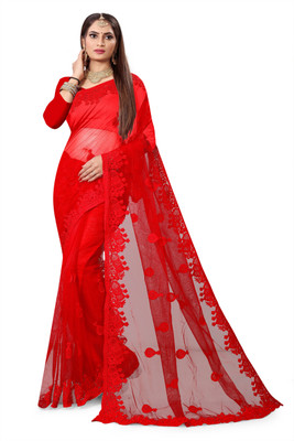 DEVKISONDESIGNER Embroidered Bollywood Net Saree(Red)