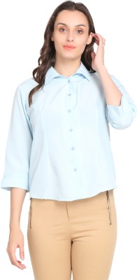 BRIGHTLY Women Solid Casual Light Blue Shirt