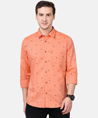 Adelante Men Printed Casual Orange Shirt