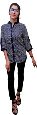 LIBSADRESSES Women Self Design Casual Light Blue Shirt