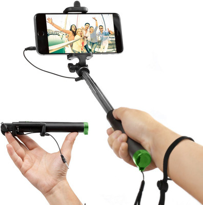 SOJUBA New Arrival Compact Extendable and Foldable Wired Selfie Stick Aux Cable Tripod, Tripod Kit(Black, Supports Up to 300 g)