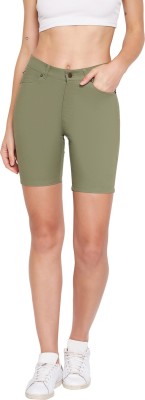 HYPERNATION Solid Women Green Hotpants