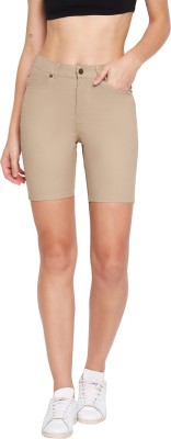 HYPERNATION Solid Women Khaki Hotpants