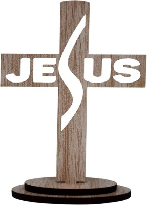 Catholic Liturgicals Car Dashboard Cross, MDF Cross - Jesus Word Design 2 Decorative Showpiece  -  8 cm(Wood, Brown)