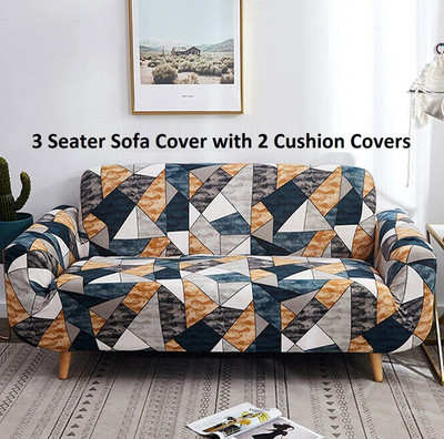 lukzer Polyester Geometric 3 Seater Sofa Cover(Multicolor Pack of 1)