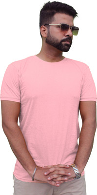 Mr Lier Solid Men Round Neck Pink T-Shirt