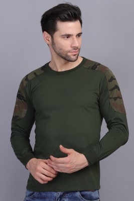 ONEBIT Solid Men Round Neck Dark Green T-Shirt