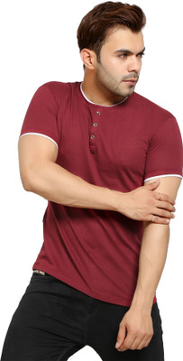 RED CLOVER Solid Men Henley Neck Maroon T-Shirt
