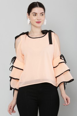 Raabta Fashion Casual Solid Women Orange Top