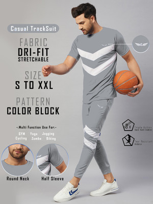 Chrome & Coral Men Colorblock Grey Night Suit Set