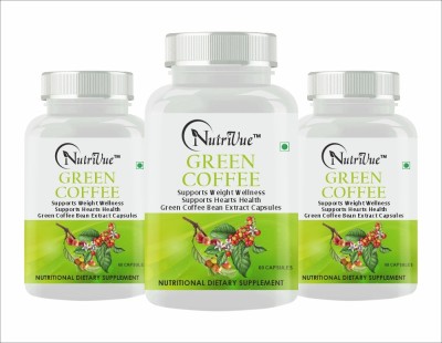 Nutrivue Green Coffee Beans Extract 500mg For Weight Loss, Fat Burner Pack of 3(60 Cap.)(3 x 60 Capsules)