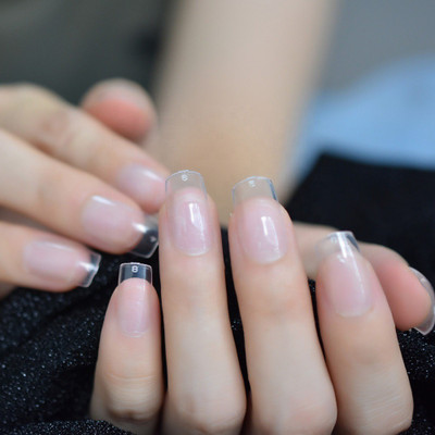 Facejewel 100 pcs Transparent Salon Nail Art Tips Clear Square Acrylic False Nails & Glue Transparent(Pack of 100)