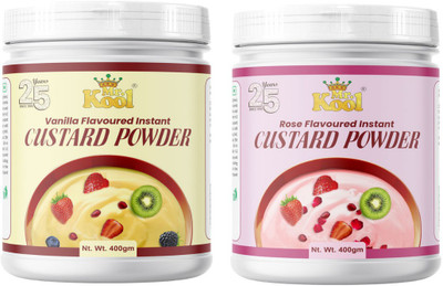 Mr.Kool Instant Vanilla and Rose Flavor Custard Powder Jar 400gm Each.Pack Of 2 Combo. Combo(400-400)