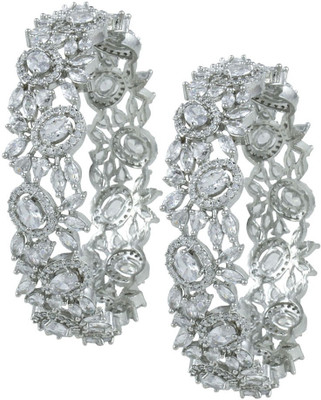 GLINT STORE Alloy Silver Bangle Set(Pack of 2)