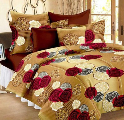 Deeksha Textiles 144 TC Microfiber Double, King, Queen 3D Printed Flat Bedsheet(Pack of 1, Gold)