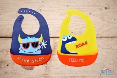The Little Lookers Silicone Feeding Bib with Adjustable Strap, Waterproof, Easy to wash, Stain Proof | BPA Free/Soft Material Bibs with Tray/Food Catcher (Navy Blue & Yellow', Pack of 2)(Navy Blue & Yellow)