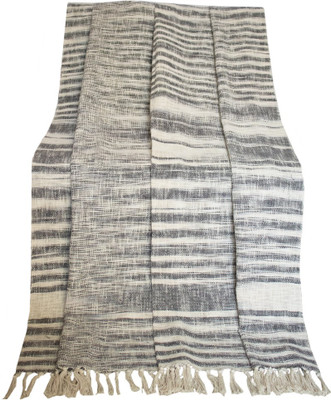 Hugs N Rugs Striped Single Throw for  AC Room(Cotton, Grey)