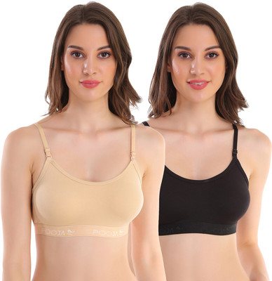POOJA RAGENEE Women Sports Non Padded Bra(Beige, Black)