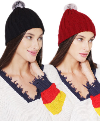 Bharatasya Solid Beanie Cap(Pack of 2)