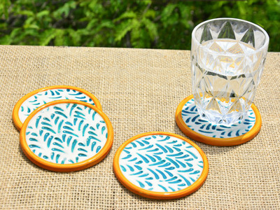 StyleMyWay Round Ceramic Coaster Set(Pack of 4)